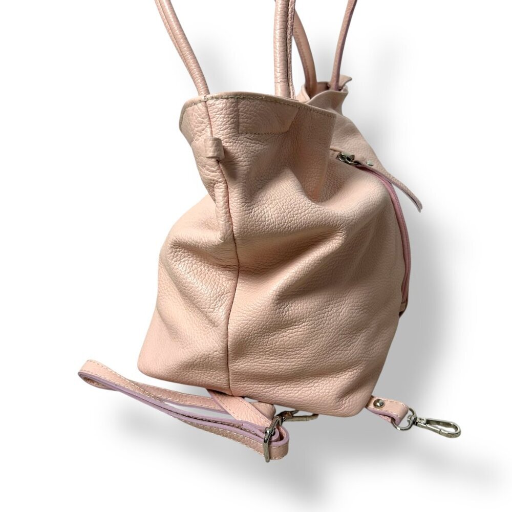 Italian Leather Handbag Purse Pebbled Extra Shoulder Strap Multi Pockets Pink - Picture 3 of 11